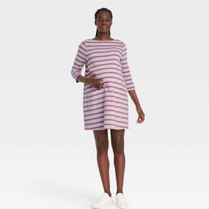The Nines by Hatch Blue Pink Striped 3/4 sleeve Maternity Dress Sz Small